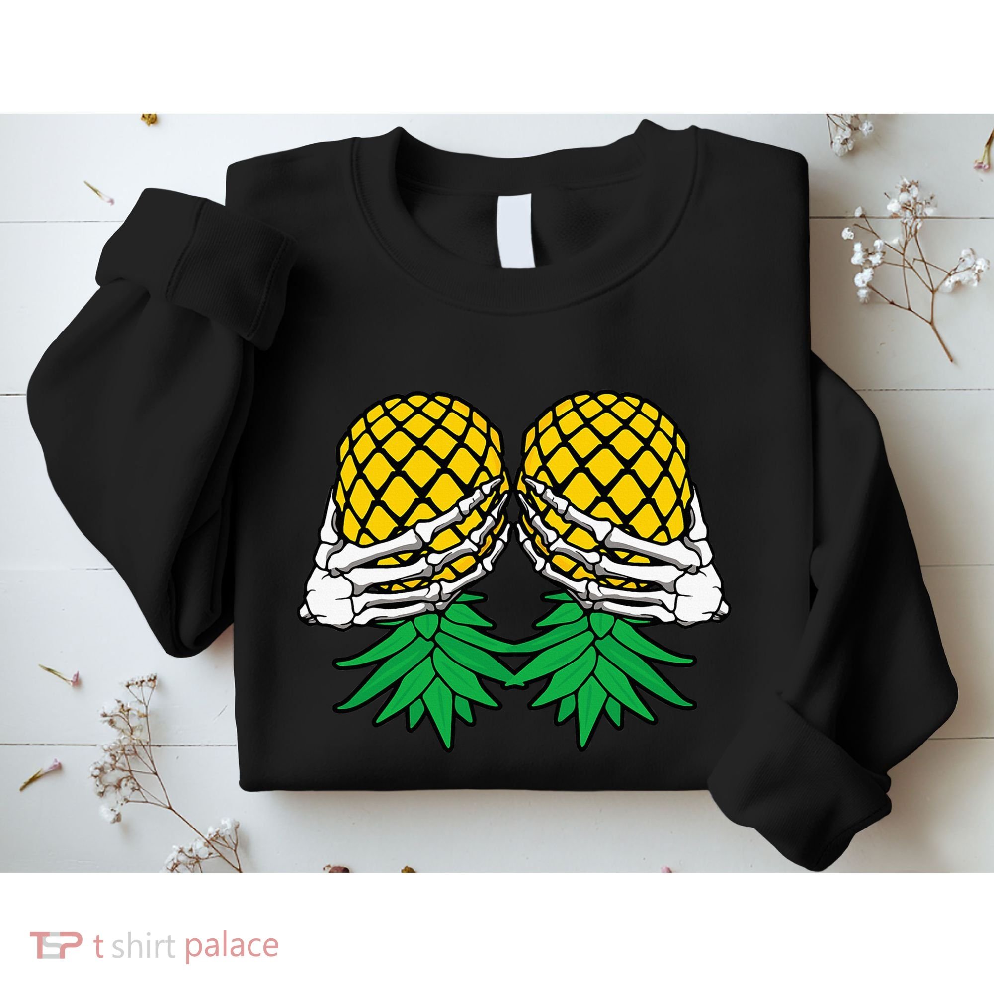 Halloween Boob Upside Down Pineapple Swinger Skeleton Hand Sweatshirt