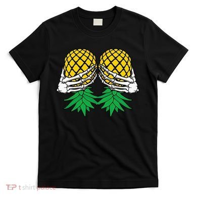 Halloween Boob Upside Down Pineapple Swinger Skeleton Hand T-Shirt