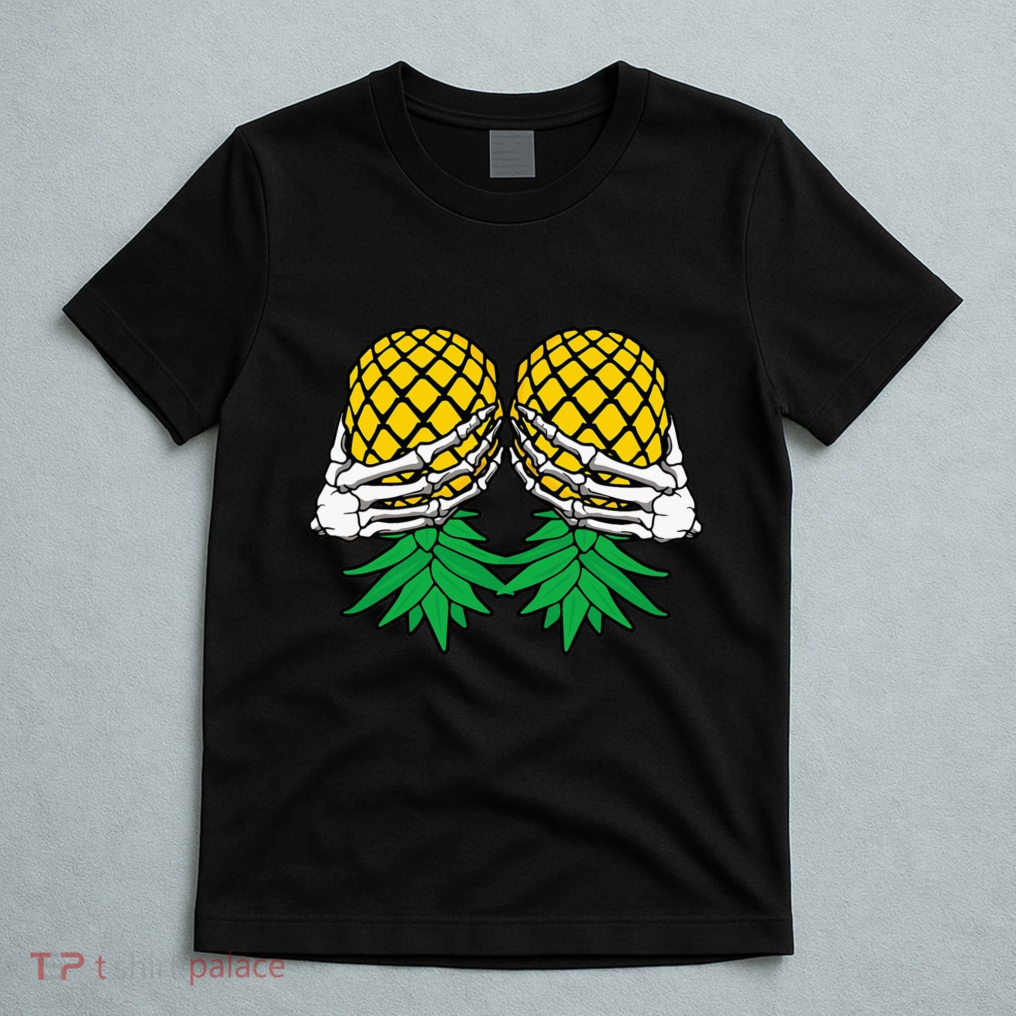 Halloween Boob Upside Down Pineapple Swinger Skeleton Hand T-Shirt
