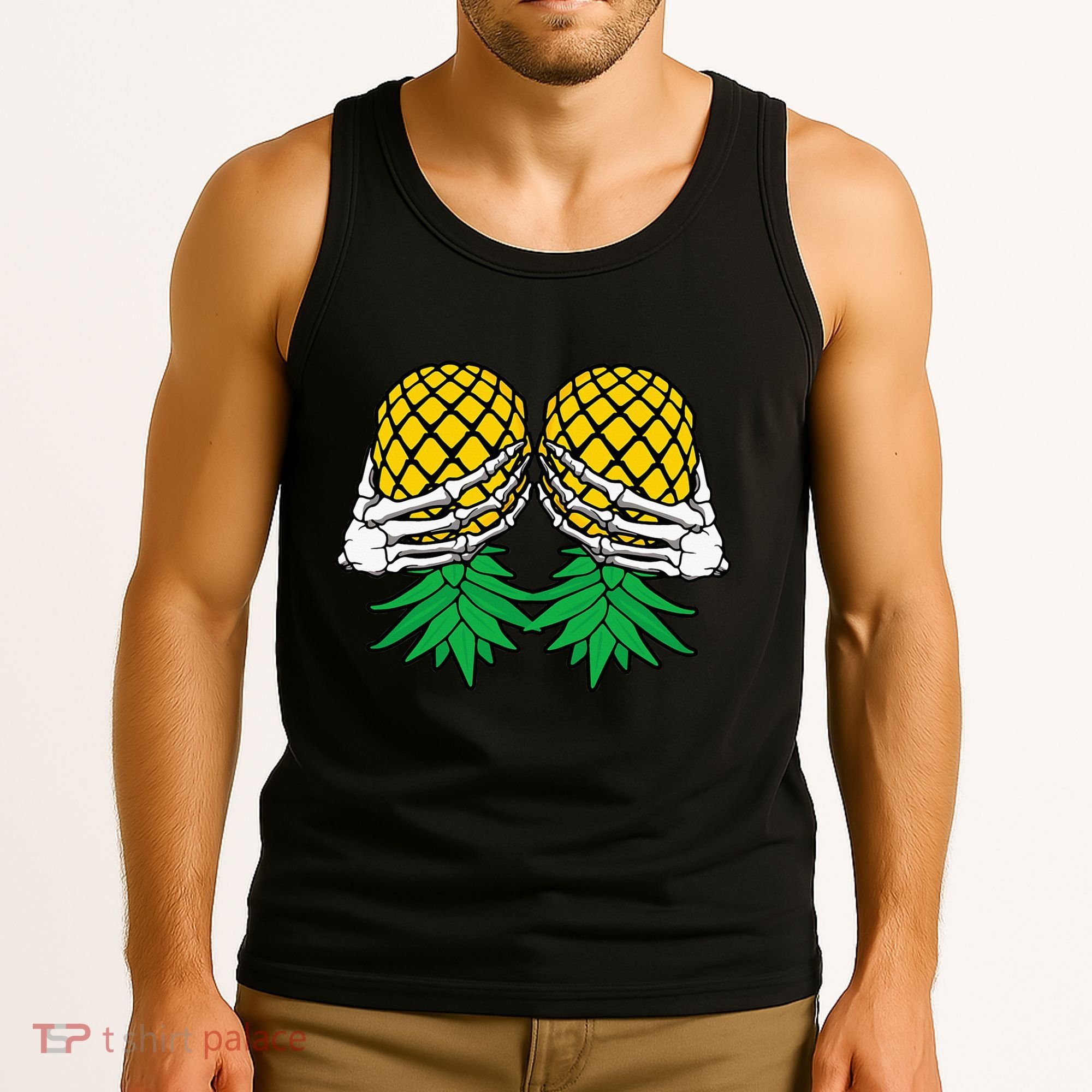 Halloween Boob Upside Down Pineapple Swinger Skeleton Hand Tank Top