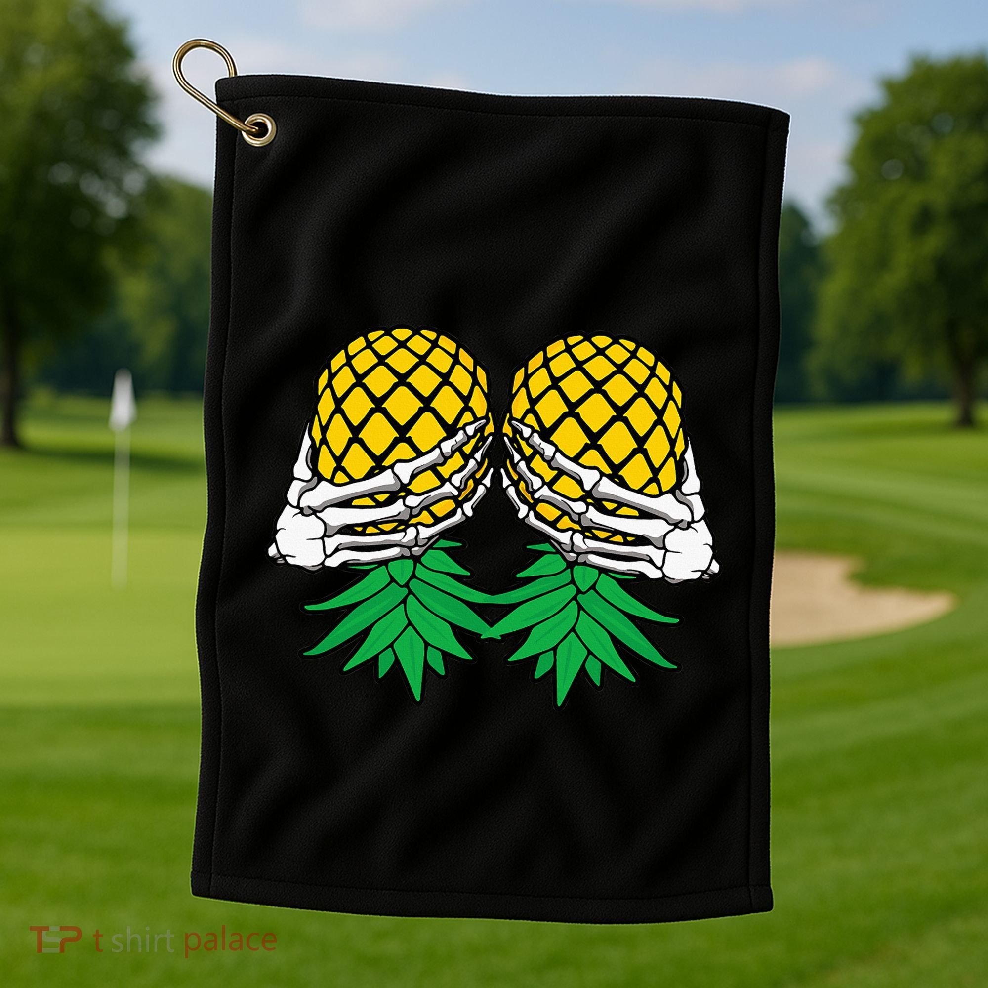Halloween Boob Upside Down Pineapple Swinger Skeleton Hand Golf Towel