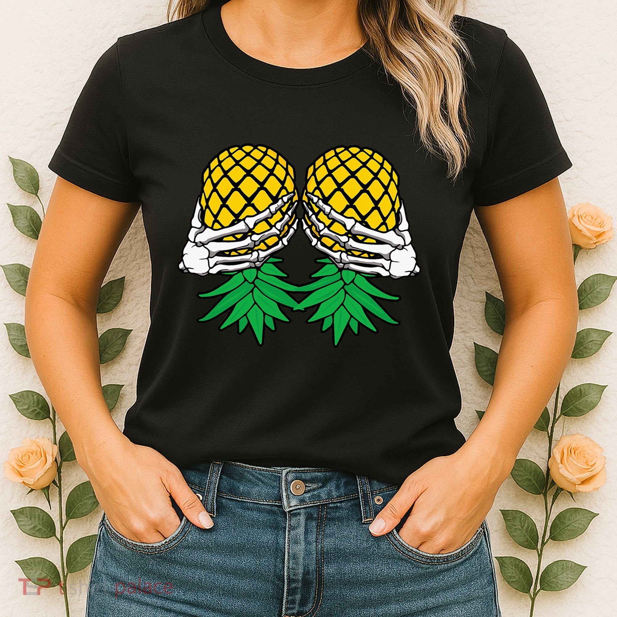 Halloween Boob Upside Down Pineapple Swinger Skeleton Hand Women's T-Shirt