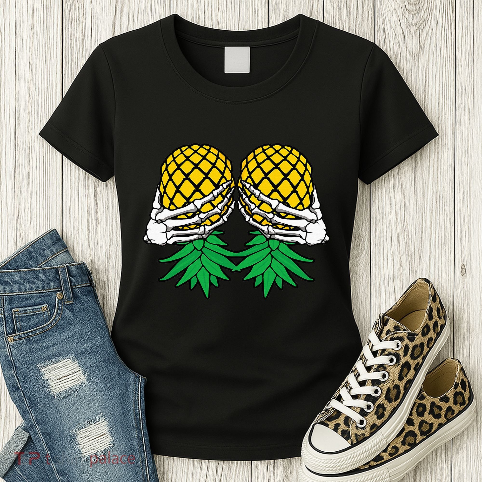 Halloween Boob Upside Down Pineapple Swinger Skeleton Hand Women's T-Shirt