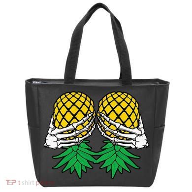 Halloween Boob Upside Down Pineapple Swinger Skeleton Hand Tote Bag