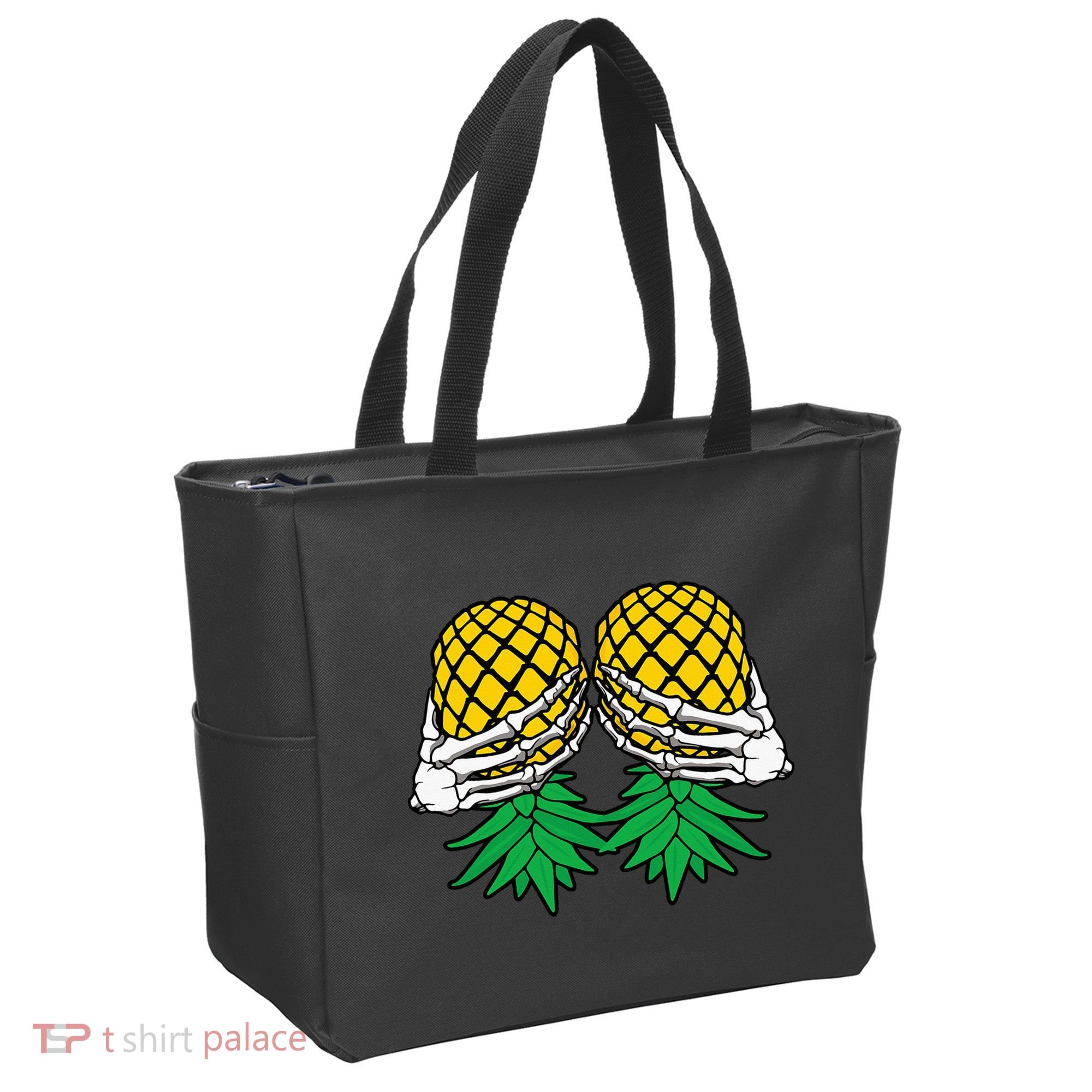Halloween Boob Upside Down Pineapple Swinger Skeleton Hand Tote Bag
