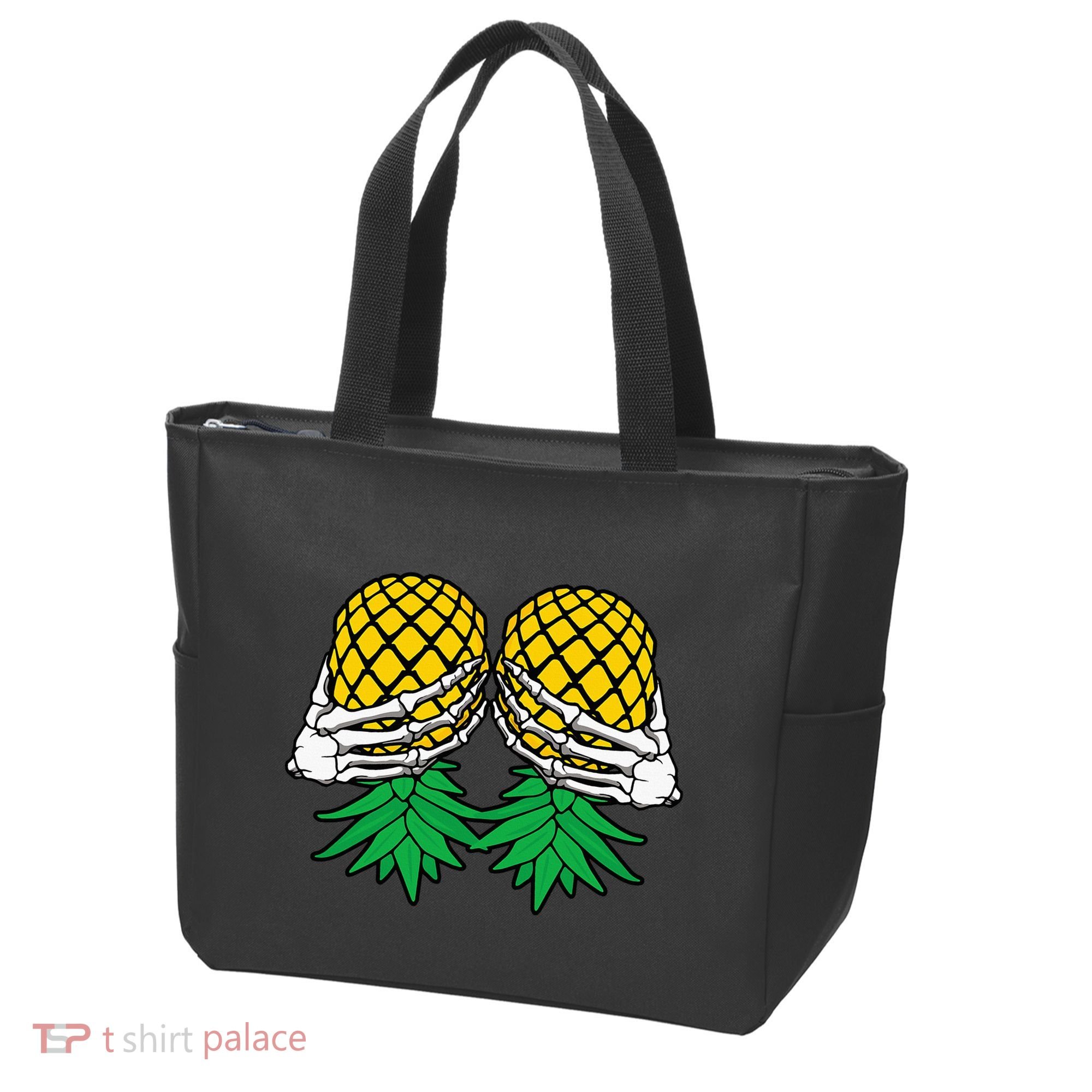 Halloween Boob Upside Down Pineapple Swinger Skeleton Hand Tote Bag