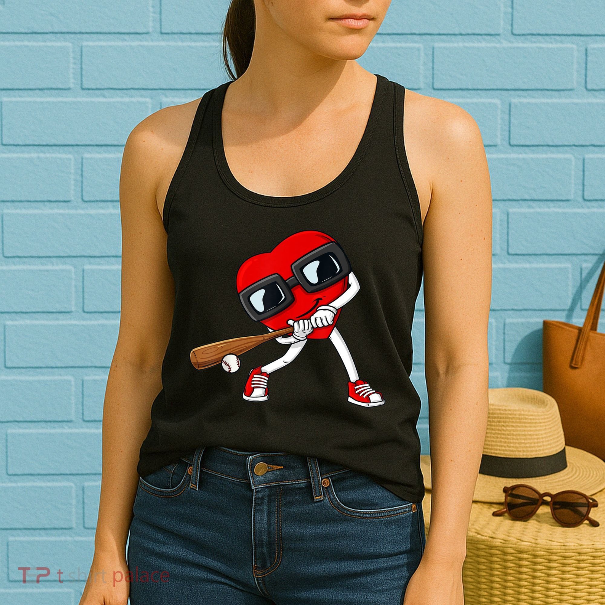 Heart Baseball Valentines Day Funny Boys Girls Kids TShirt Women's Tank Top