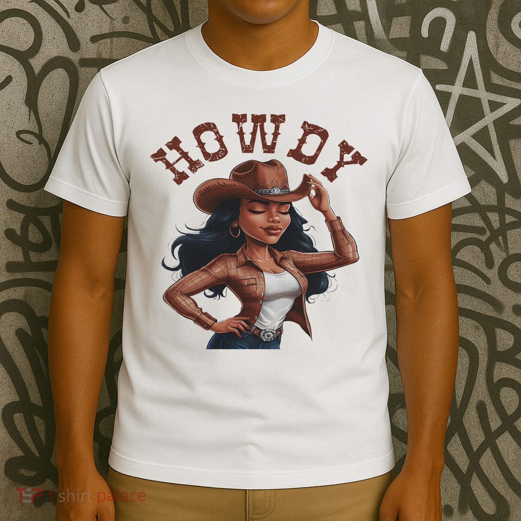 Howdy Black Women Western Rodeo Melanin Black Cowgirl T-Shirt