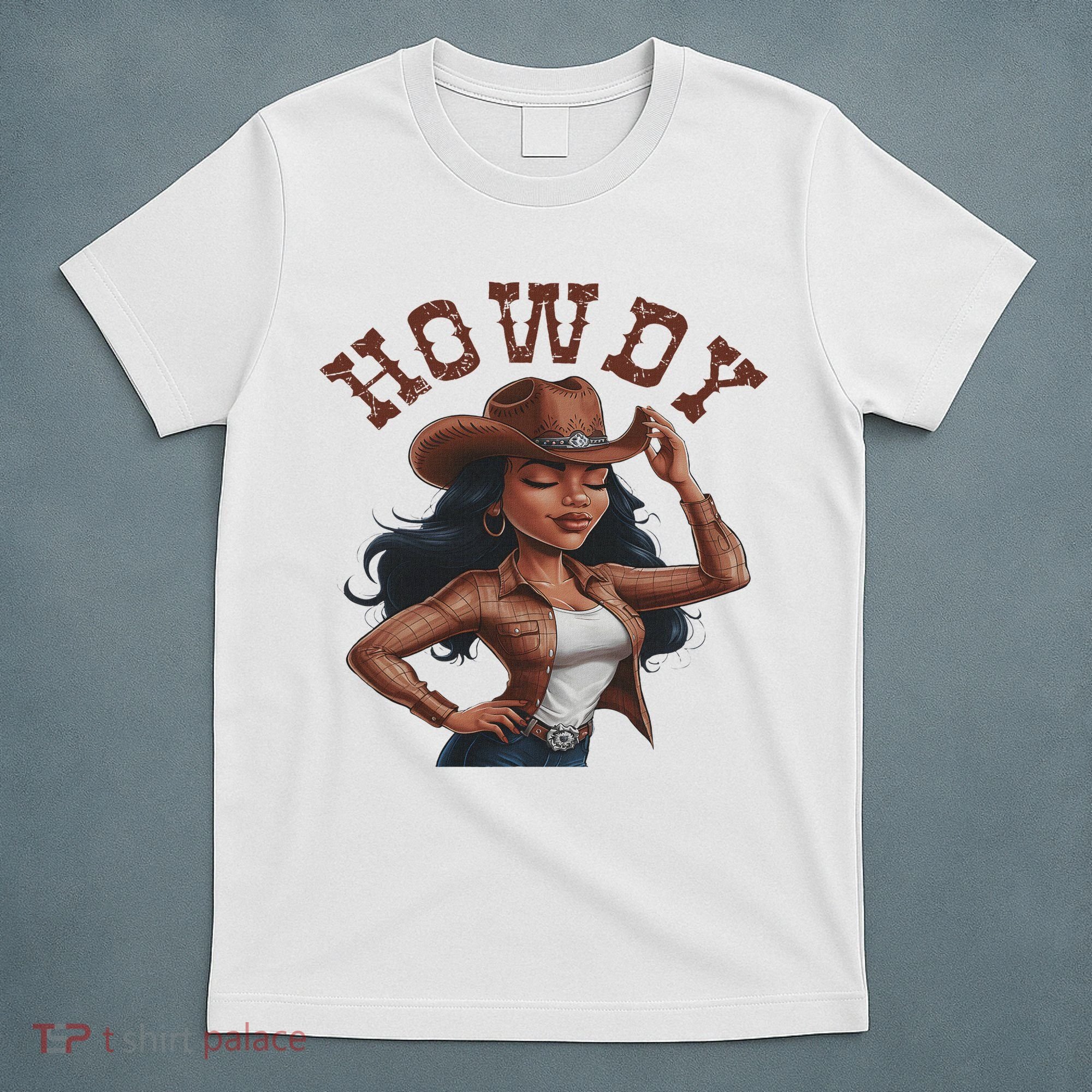 Howdy Black Women Western Rodeo Melanin Black Cowgirl T-Shirt