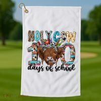 Holy Cow 100 Days Of School Funny Golf Towel thumb 1