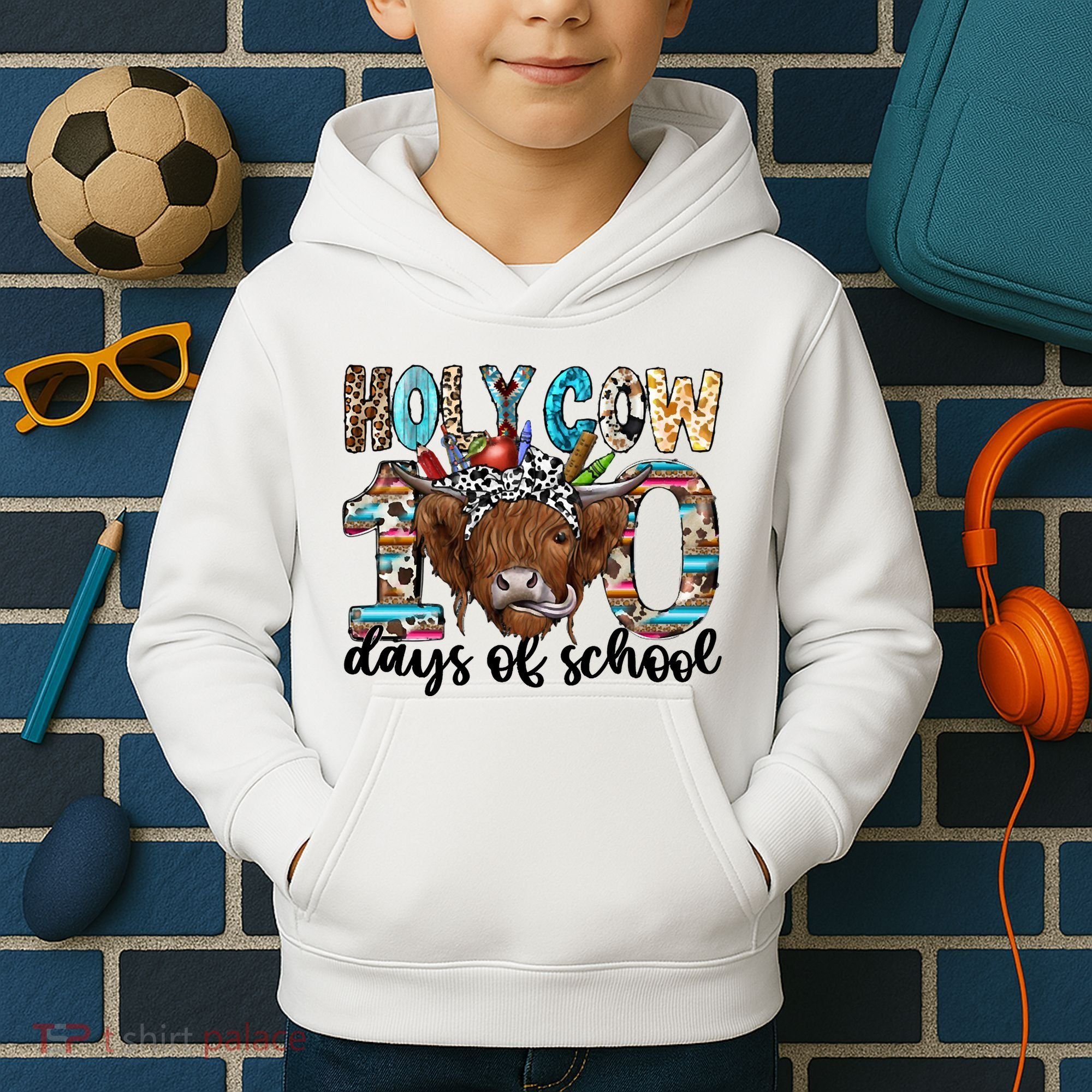Holy Cow 100 Days Of School Funny Kids Hoodie