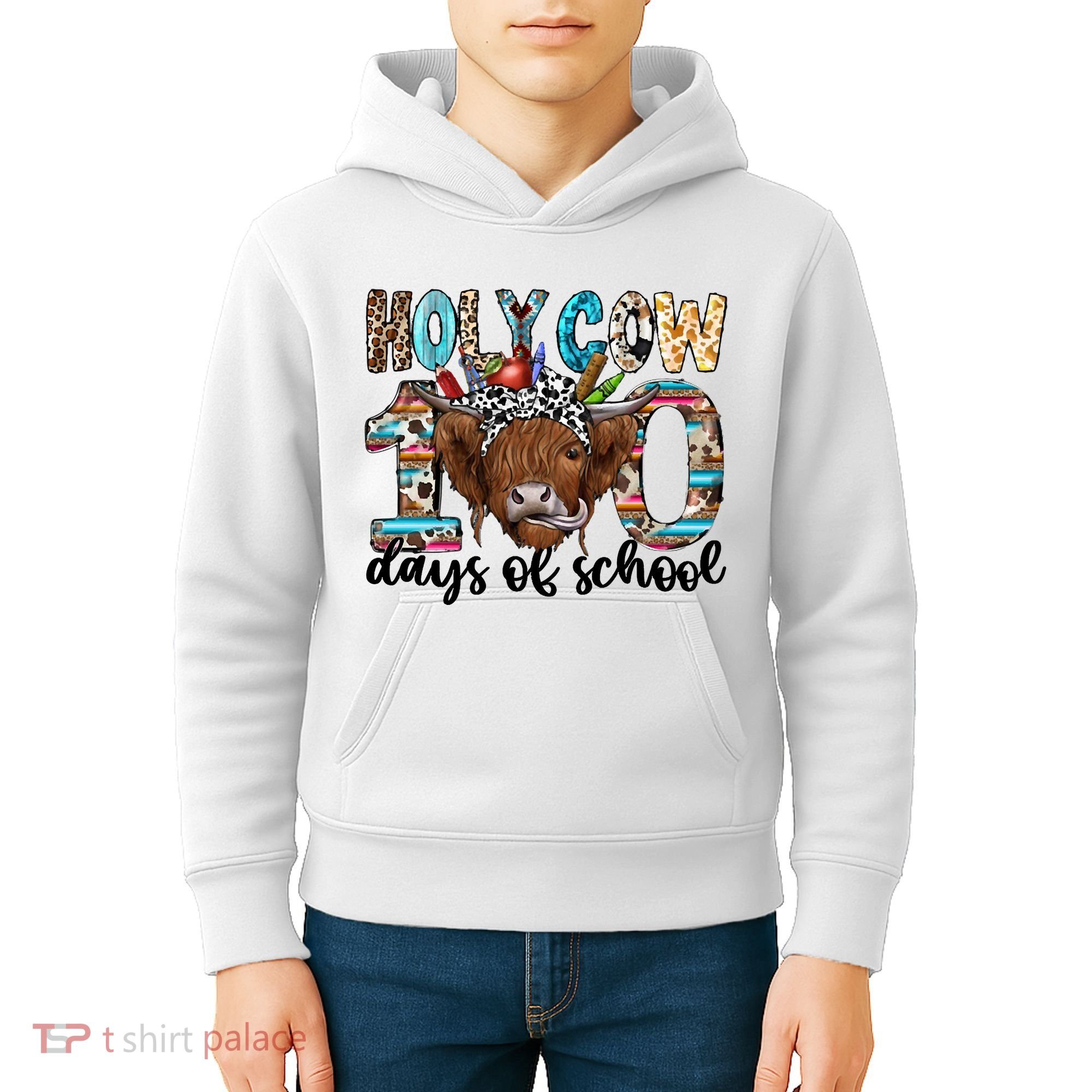 Holy Cow 100 Days Of School Funny Kids Hoodie