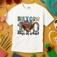 Holy Cow 100 Days Of School Funny Kids T-Shirt thumb 3