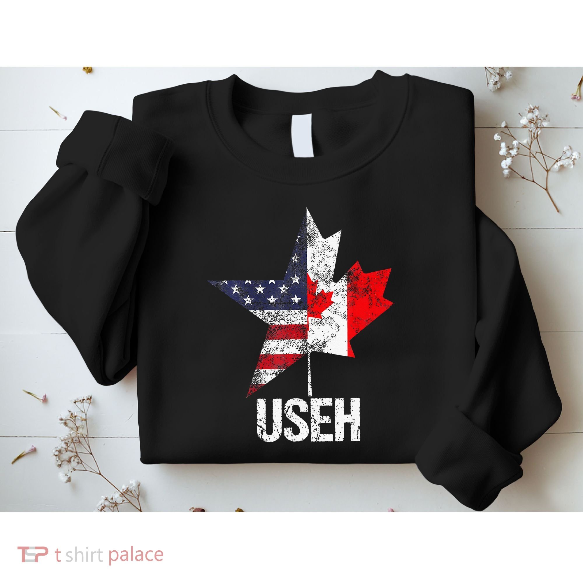 Half Canadian American Useh Canada Usa Flag United States Sweatshirt