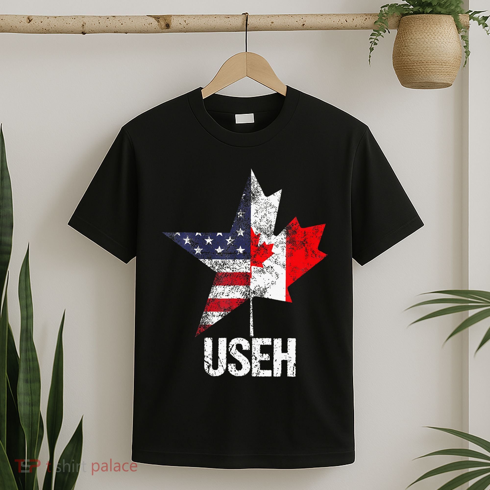Half Canadian American Useh Canada Usa Flag United States T-Shirt