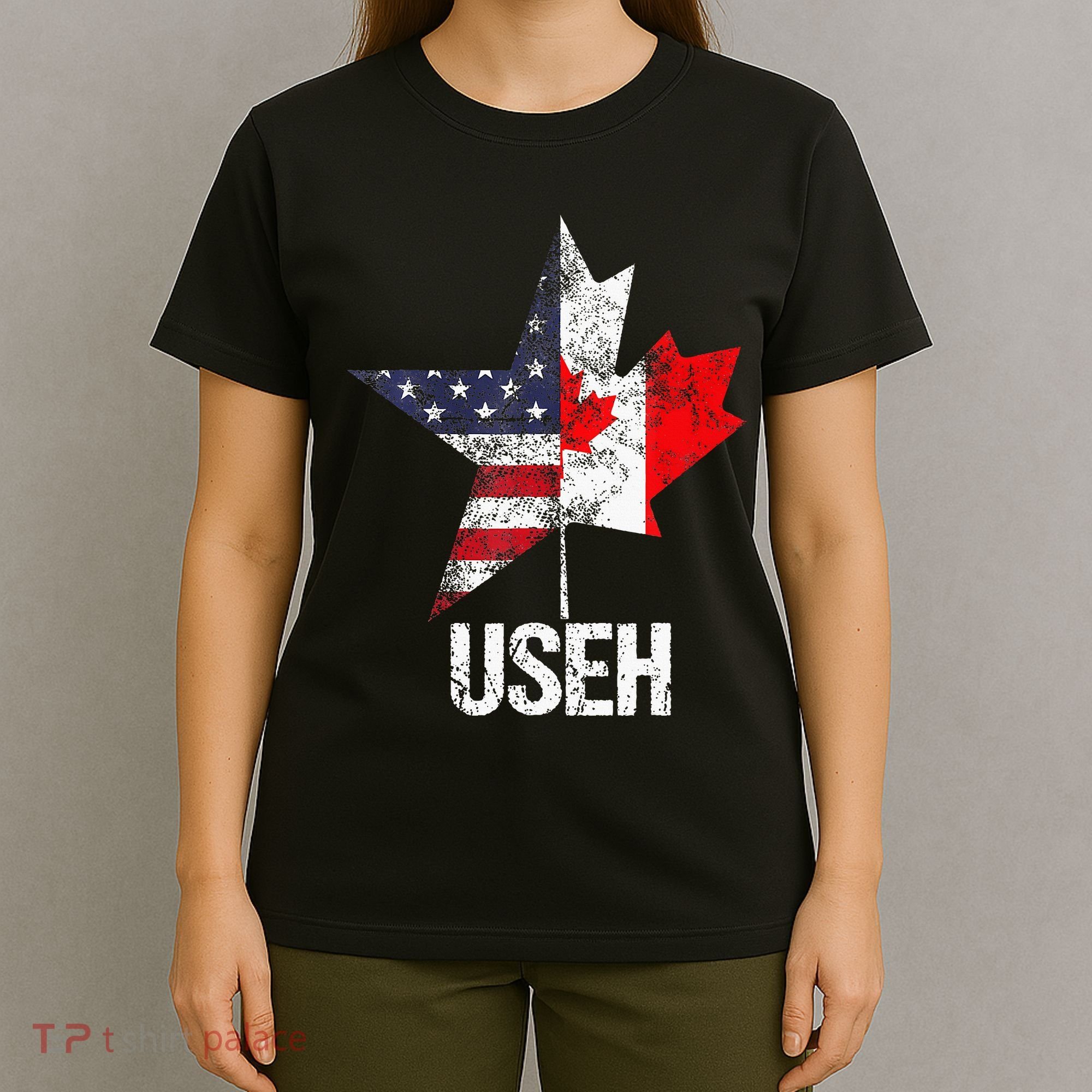 Half Canadian American Useh Canada Usa Flag United States T-Shirt