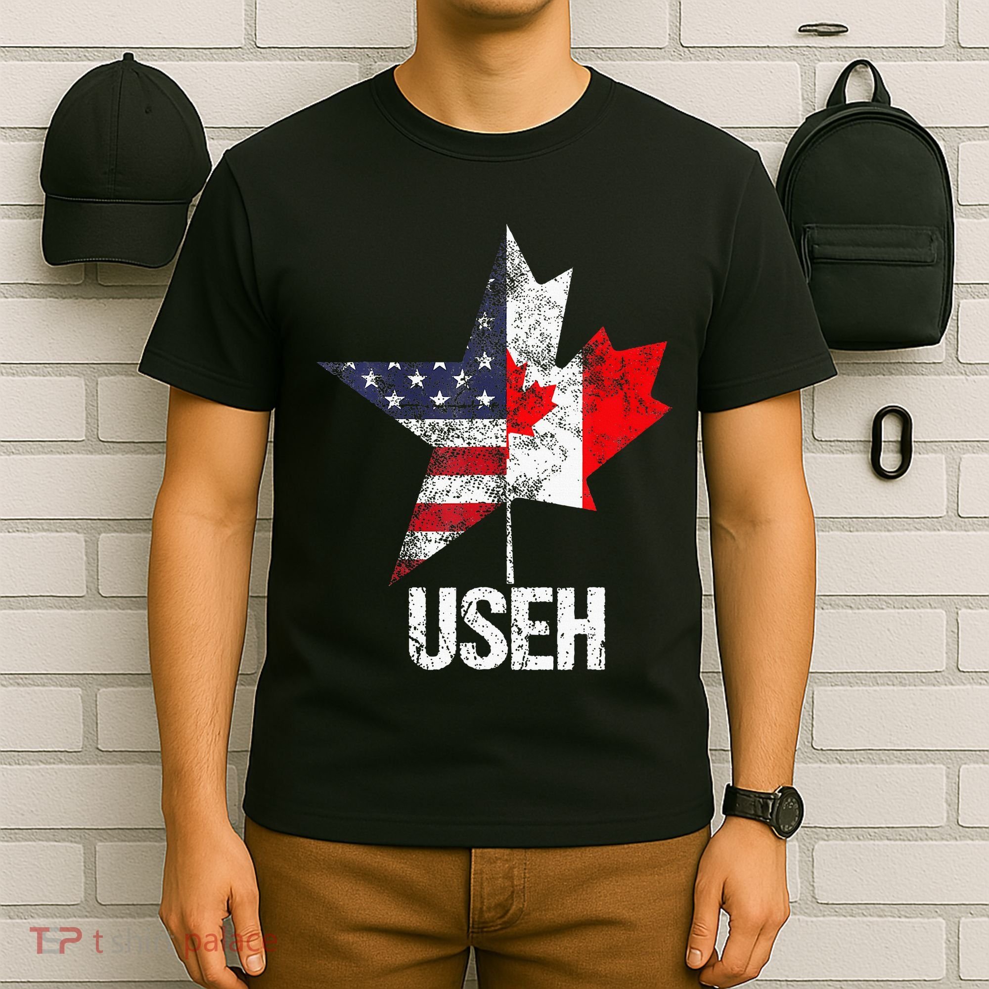 Half Canadian American Useh Canada Usa Flag United States T-Shirt