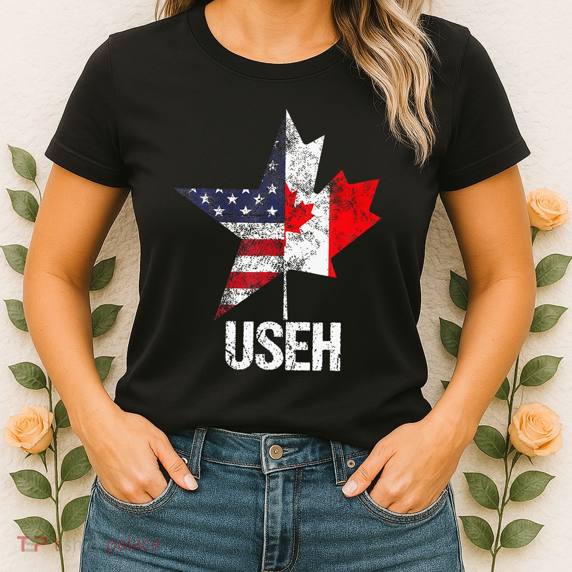 Half Canadian American Useh Canada Usa Flag United States Women's T-Shirt