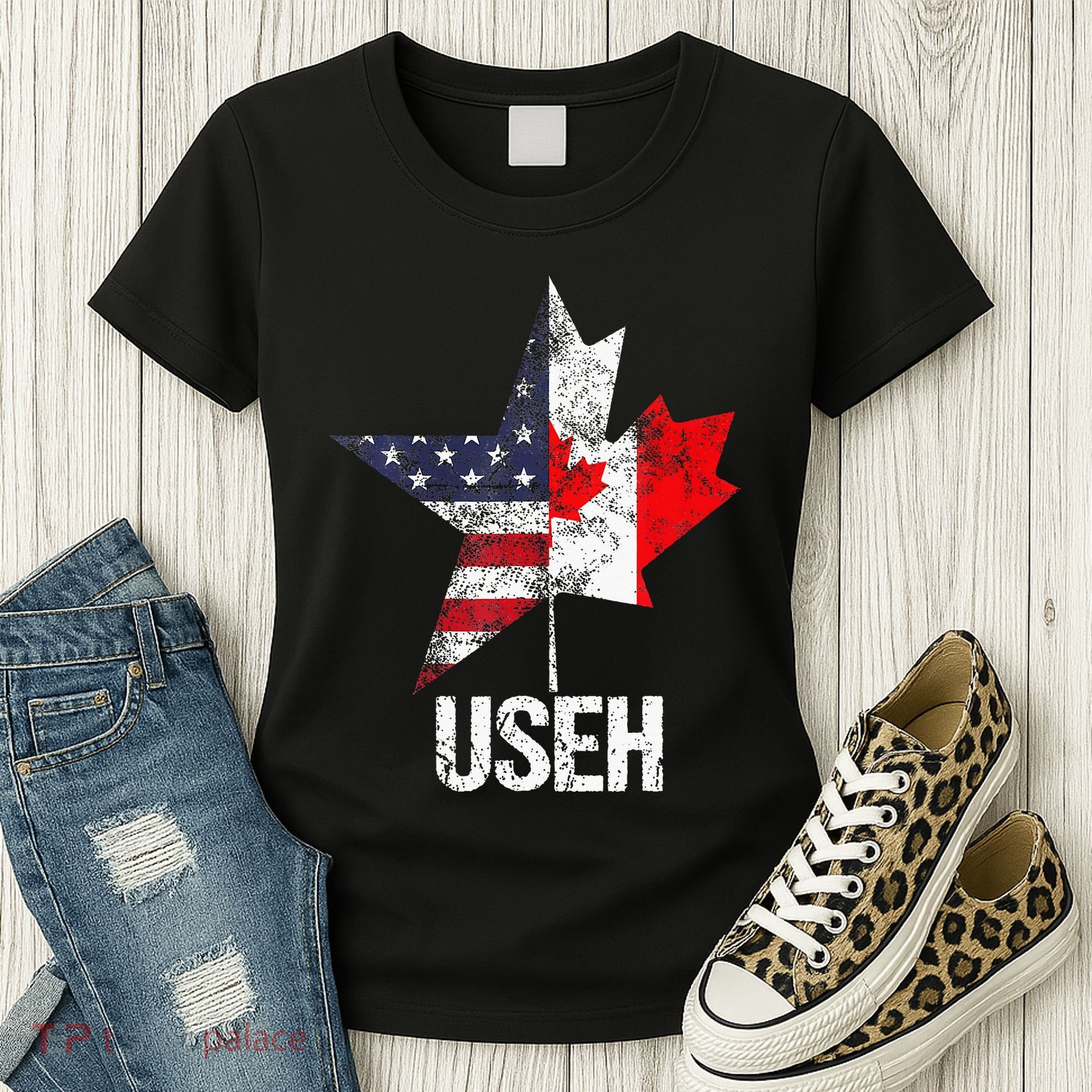 Half Canadian American Useh Canada Usa Flag United States Women's T-Shirt