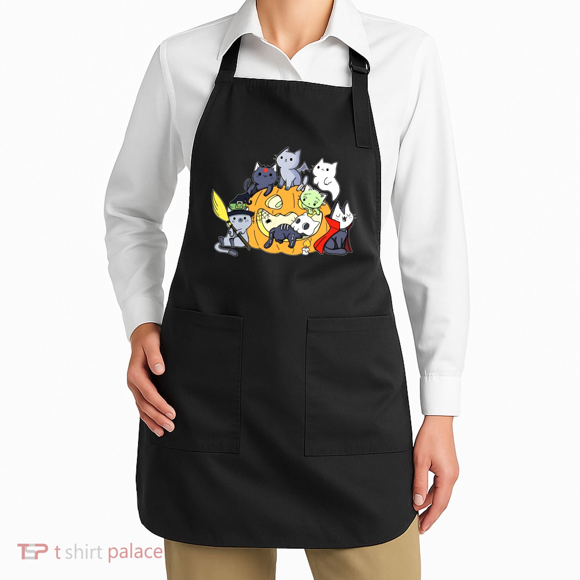 Halloween Cats Anime Cat Kawaii Neko Pumpkin Cat Lover Halloween Apron