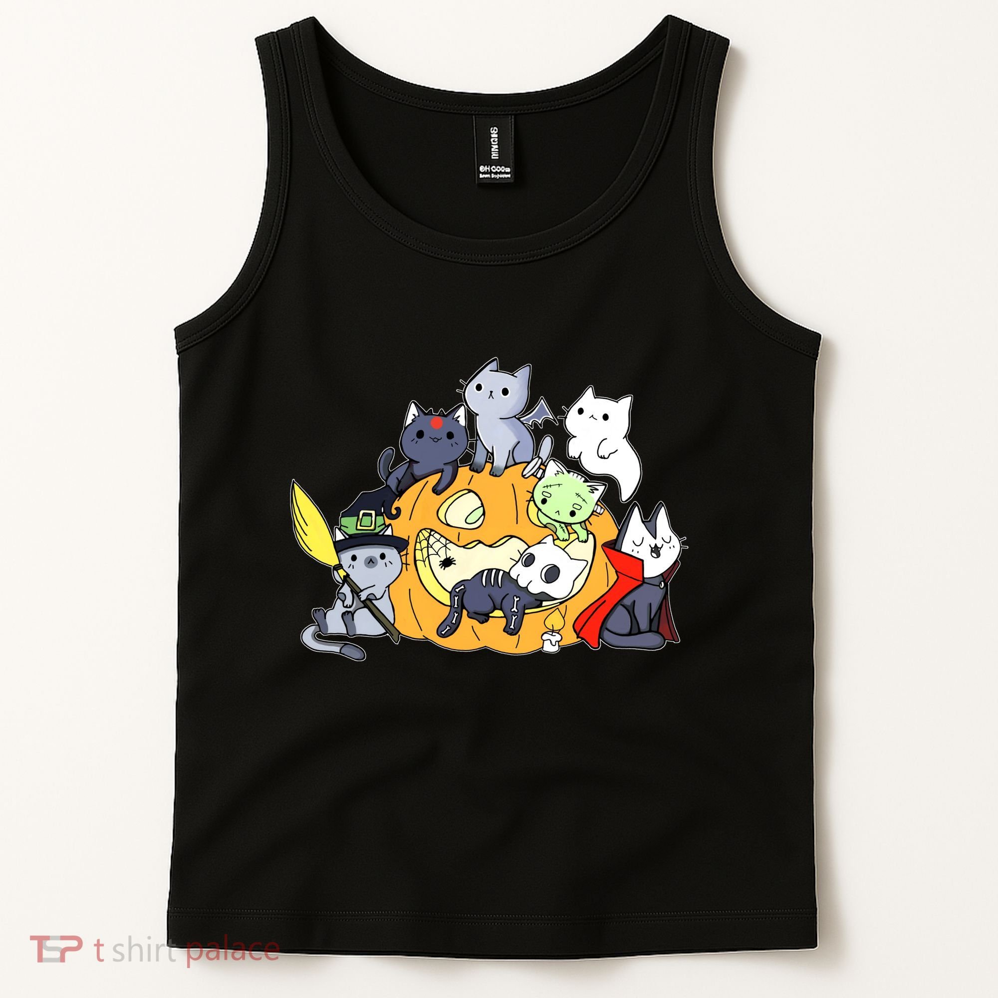 Halloween Cats Anime Cat Kawaii Neko Pumpkin Cat Lover Halloween Tank Top