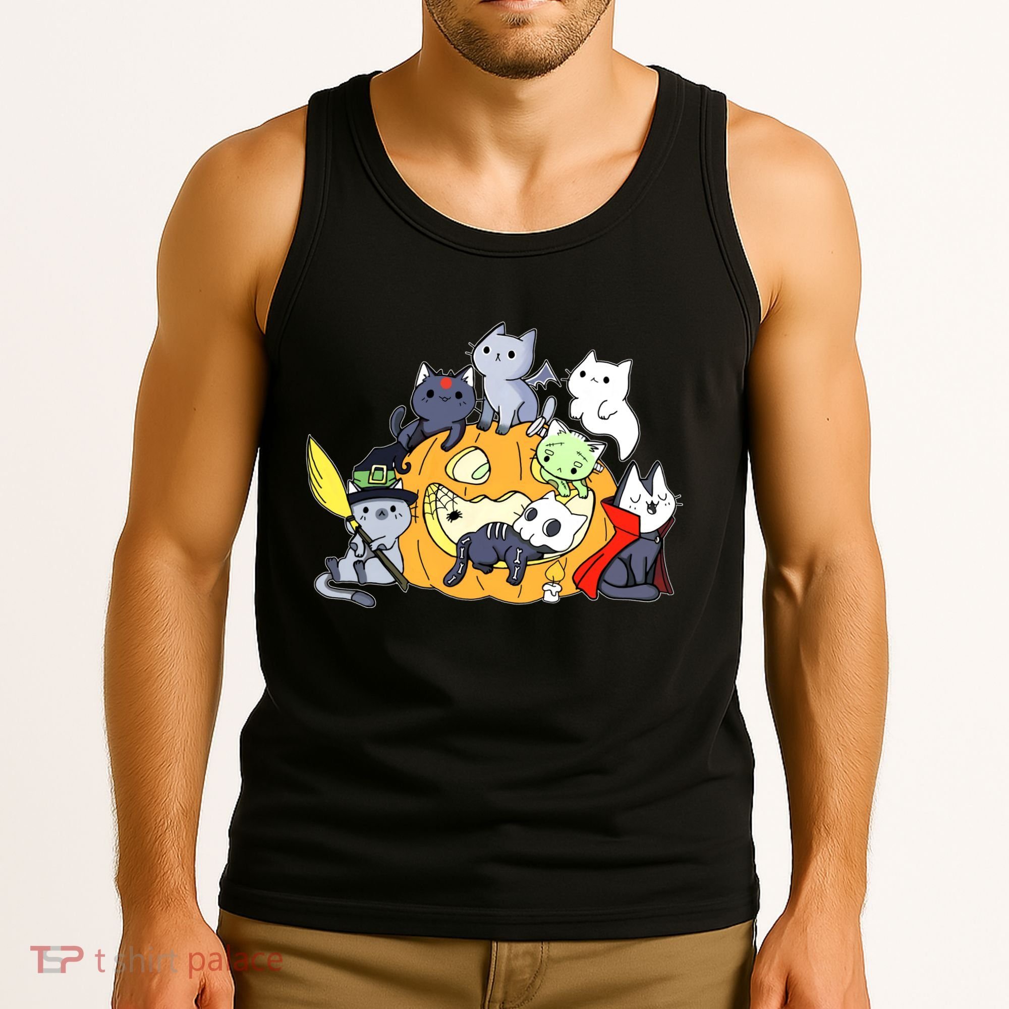 Halloween Cats Anime Cat Kawaii Neko Pumpkin Cat Lover Halloween Tank Top