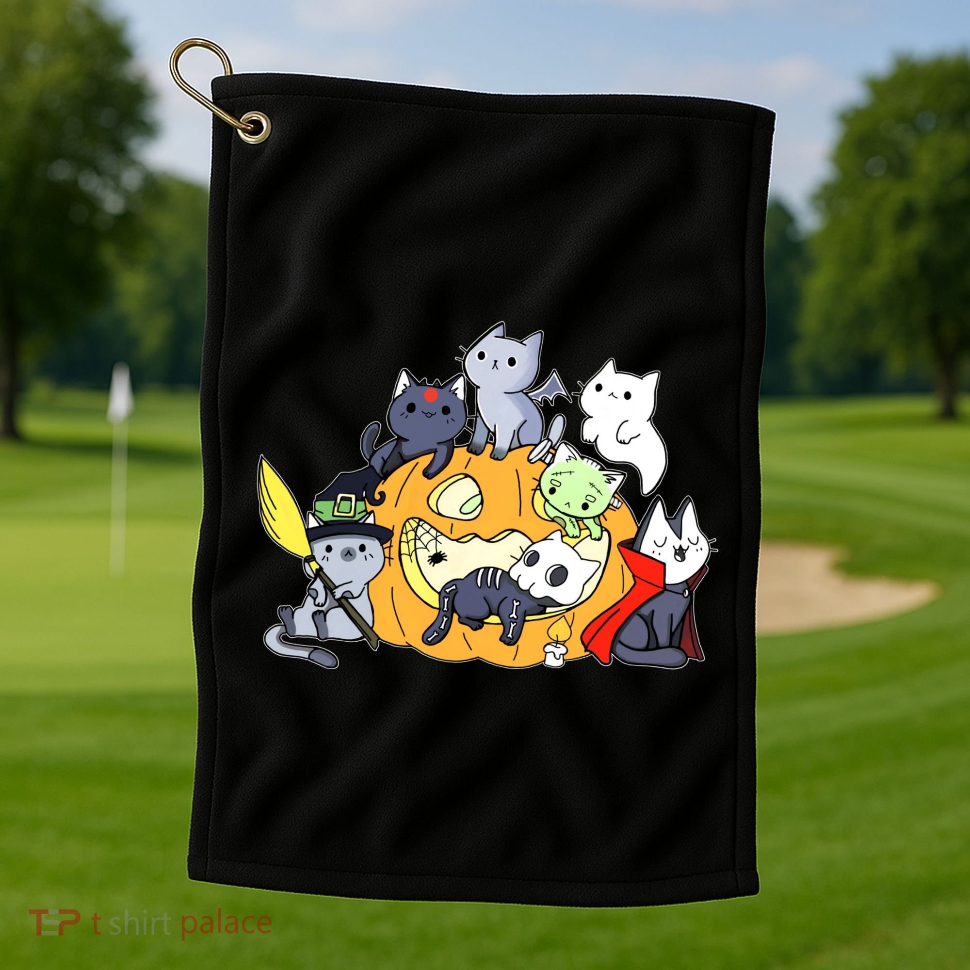 Halloween Cats Anime Cat Kawaii Neko Pumpkin Cat Lover Halloween Golf Towel