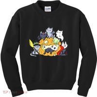 Halloween Cats Anime Cat Kawaii Neko Pumpkin Cat Lover Halloween Kids Sweatshirt thumb 0