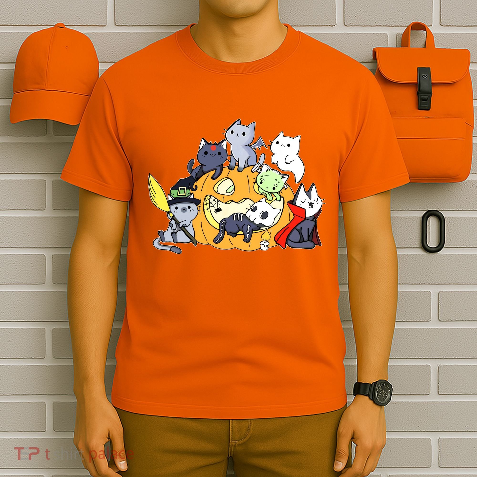 Halloween Cats Anime Cat Kawaii Neko Pumpkin Cat Lover Halloween T-Shirt