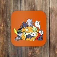 Halloween Cats Anime Cat Kawaii Neko Pumpkin Cat Lover Halloween Coaster thumb 0