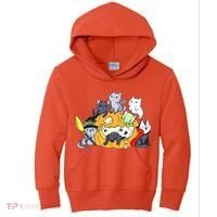 Halloween Cats Anime Cat Kawaii Neko Pumpkin Cat Lover Halloween Kids Hoodie thumb 0