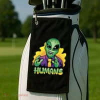 Humans Crazy Alien Funny Golf Towel thumb 2