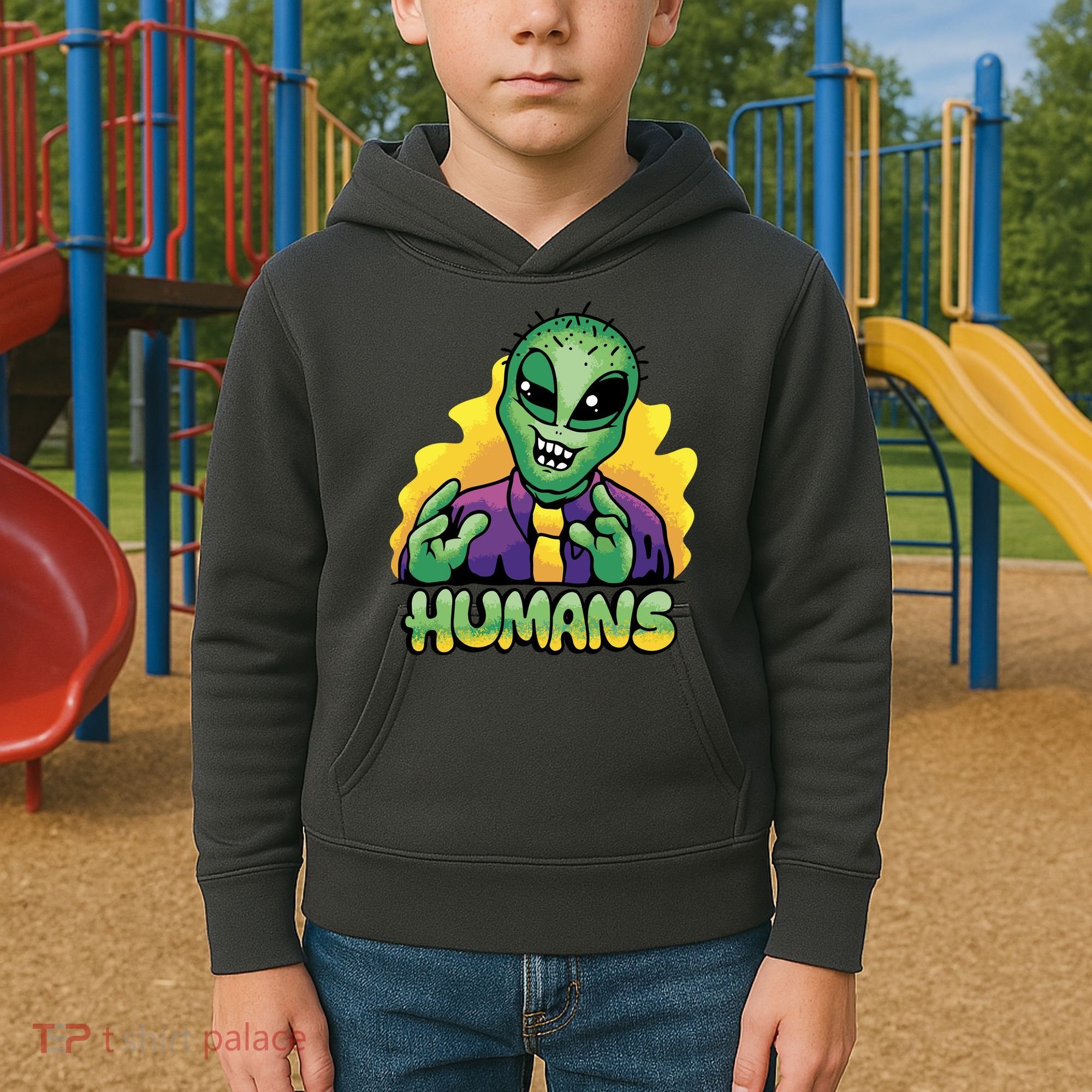 Humans Crazy Alien Funny Kids Hoodie