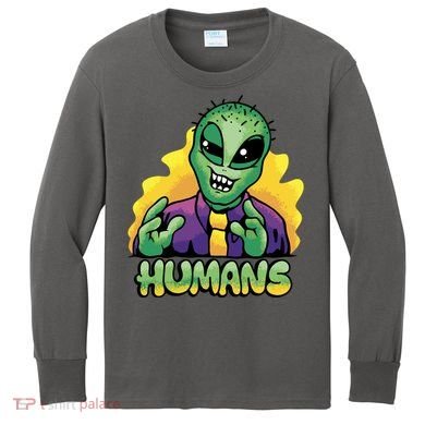 Humans Crazy Alien Funny Kids Long Sleeve Shirt