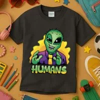 Humans Crazy Alien Funny Kids T-Shirt thumb 3