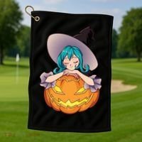 Halloween Cute Anime Witch Pumpkin Golf Towel thumb 1
