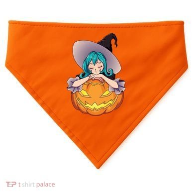 Halloween Cute Anime Witch Pumpkin USA-Made Doggie Bandana