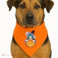 Halloween Cute Anime Witch Pumpkin USA-Made Doggie Bandana thumb 1