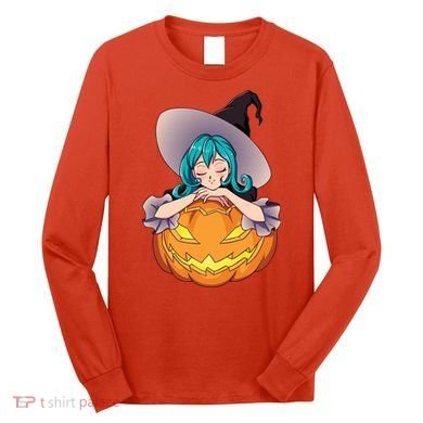 Halloween Cute Anime Witch Pumpkin Long Sleeve Shirt