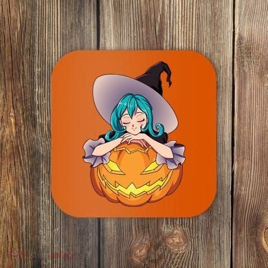 Halloween Cute Anime Witch Pumpkin Coaster