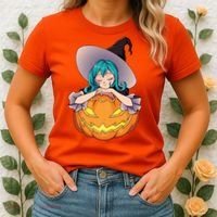 Halloween Cute Anime Witch Pumpkin Women's T-Shirt thumb 2