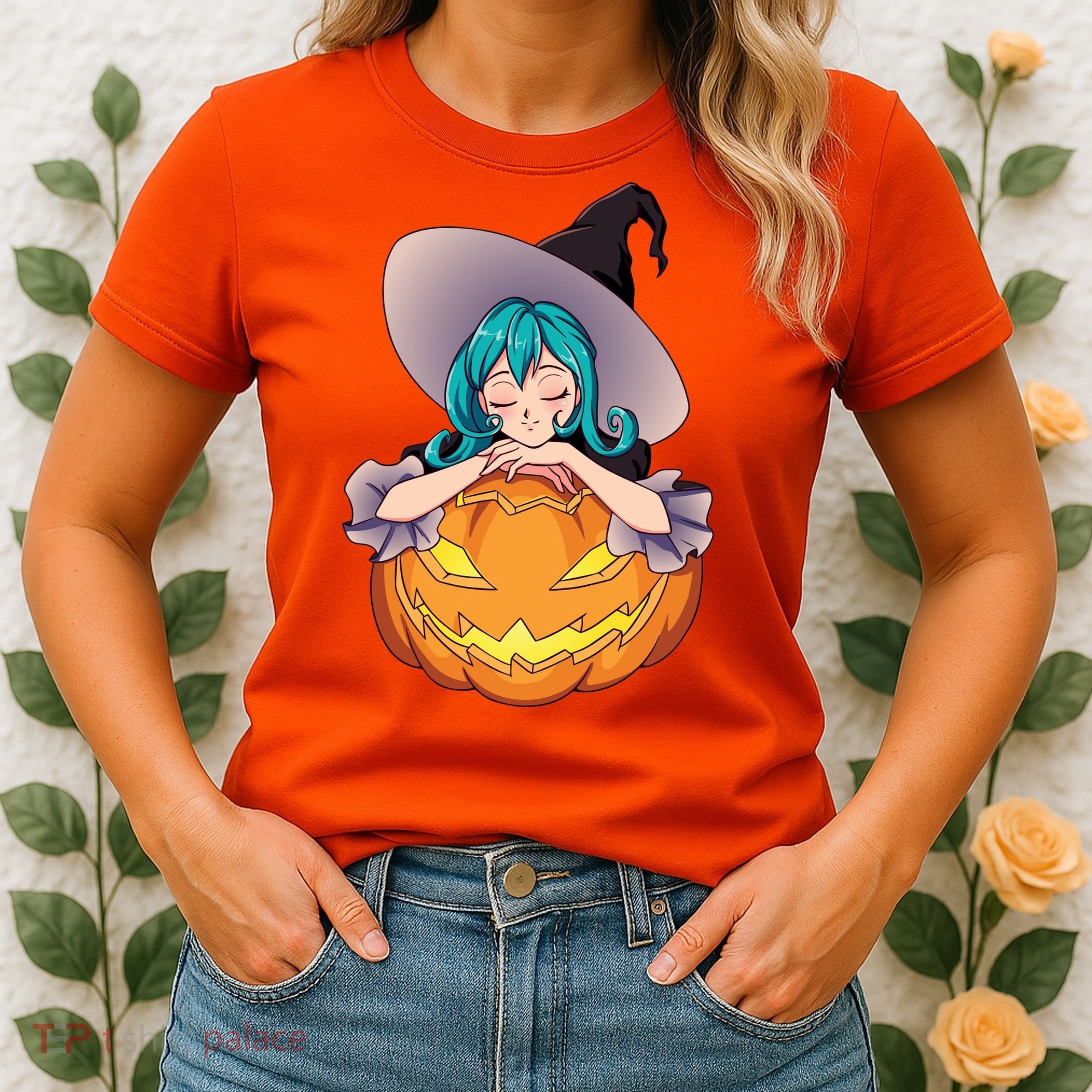 Halloween Cute Anime Witch Pumpkin Women's T-Shirt