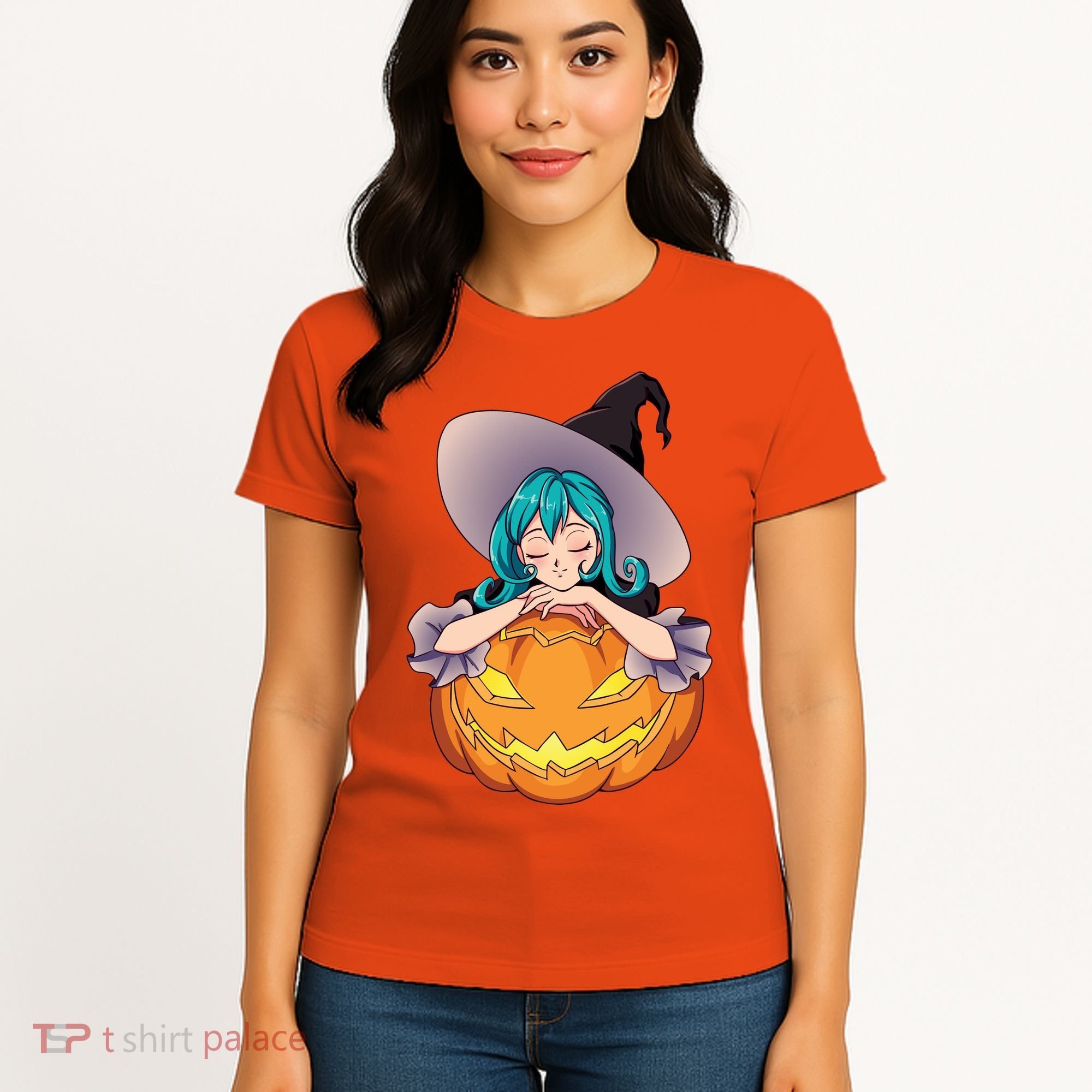 Halloween Cute Anime Witch Pumpkin Women's T-Shirt