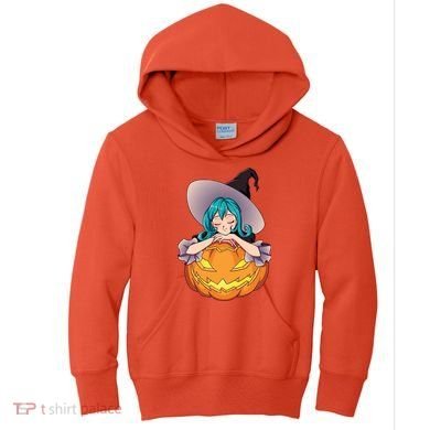 Halloween Cute Anime Witch Pumpkin Kids Hoodie