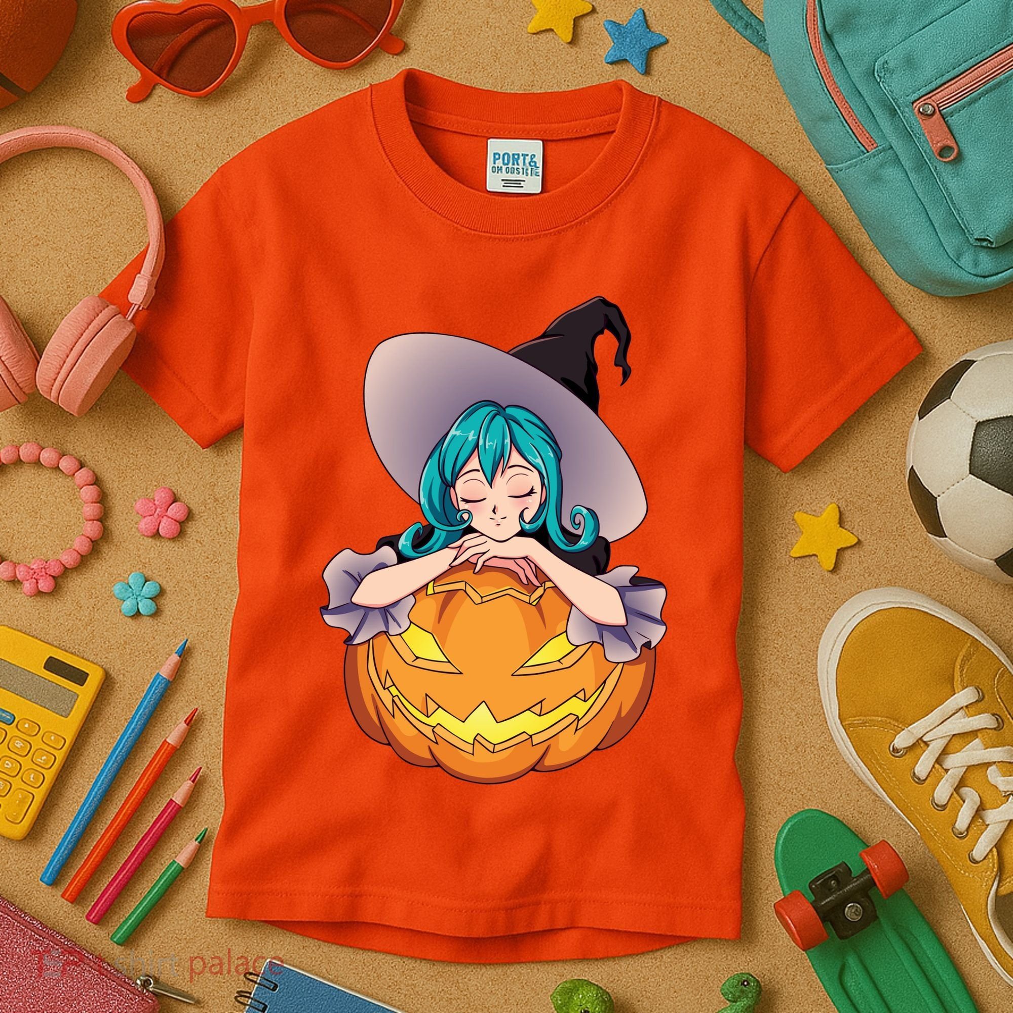 Halloween Cute Anime Witch Pumpkin Kids T-Shirt