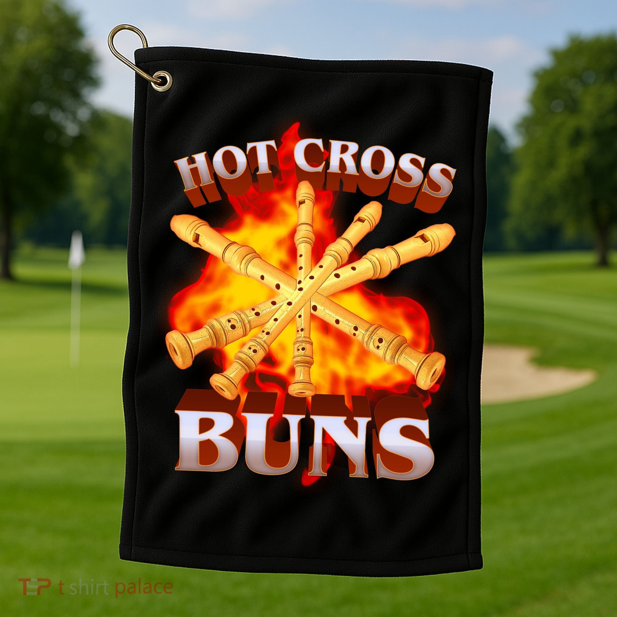 Hot Cross Buns Fire Recorder Flute Golf Towel