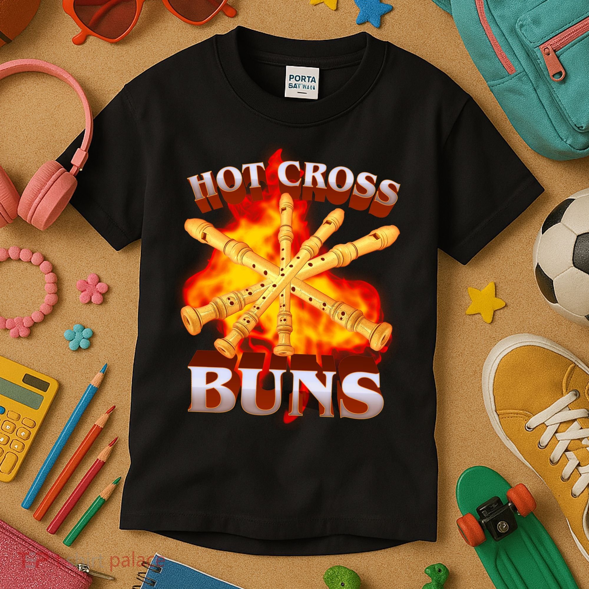 Hot Cross Buns Fire Recorder Flute Kids T-Shirt