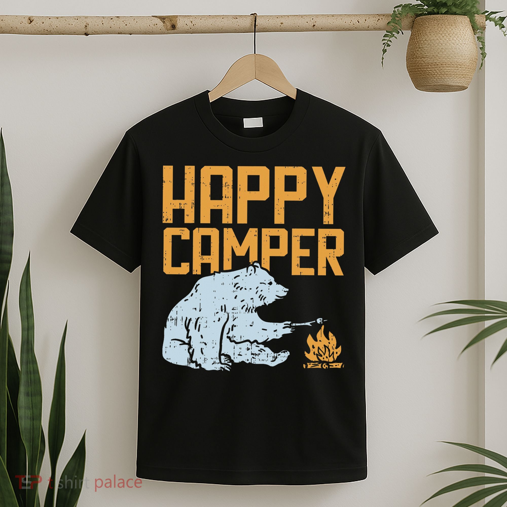Happy Camper Bear Vacation Hiking Camp Campfire Camping Gift T-Shirt
