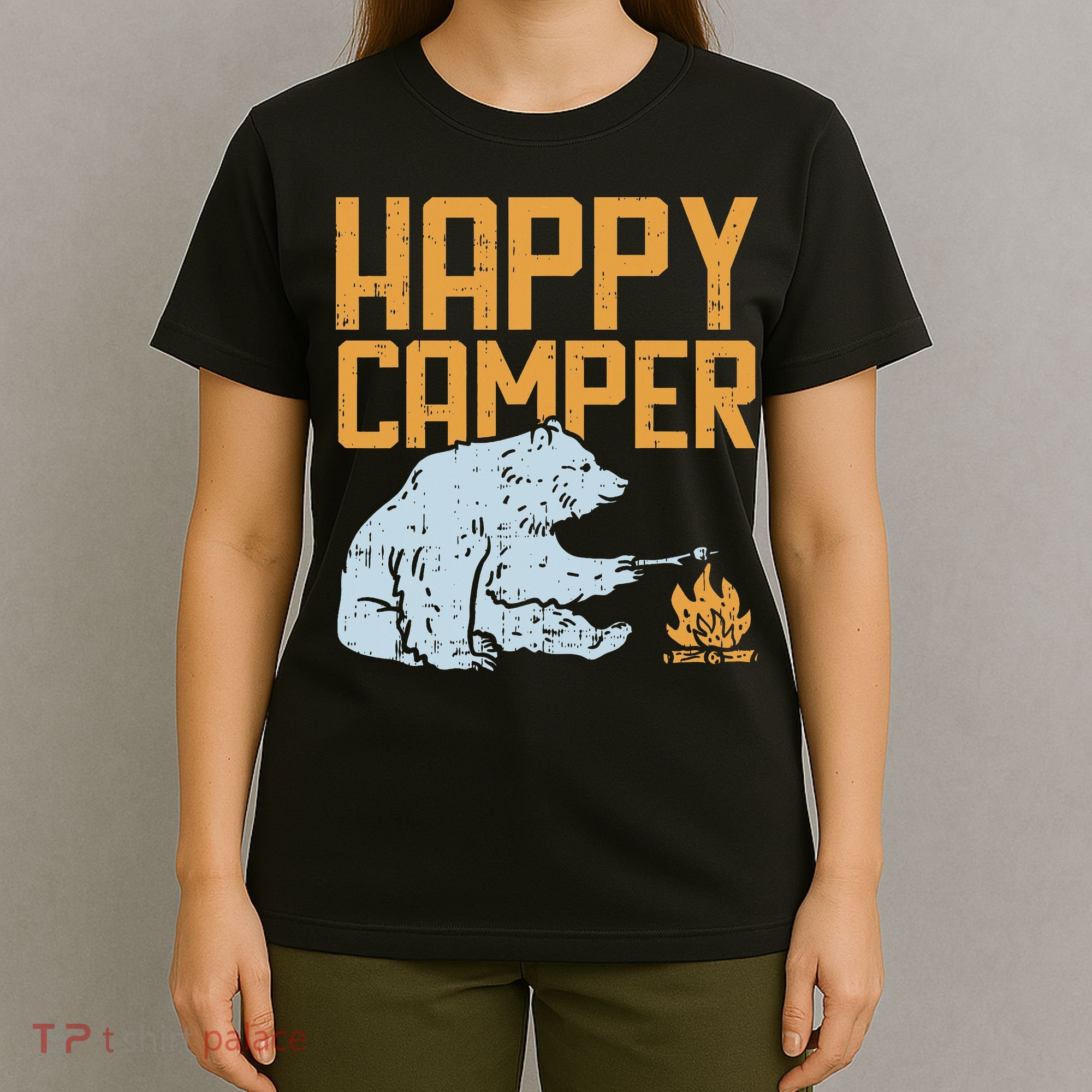Happy Camper Bear Vacation Hiking Camp Campfire Camping Gift T-Shirt