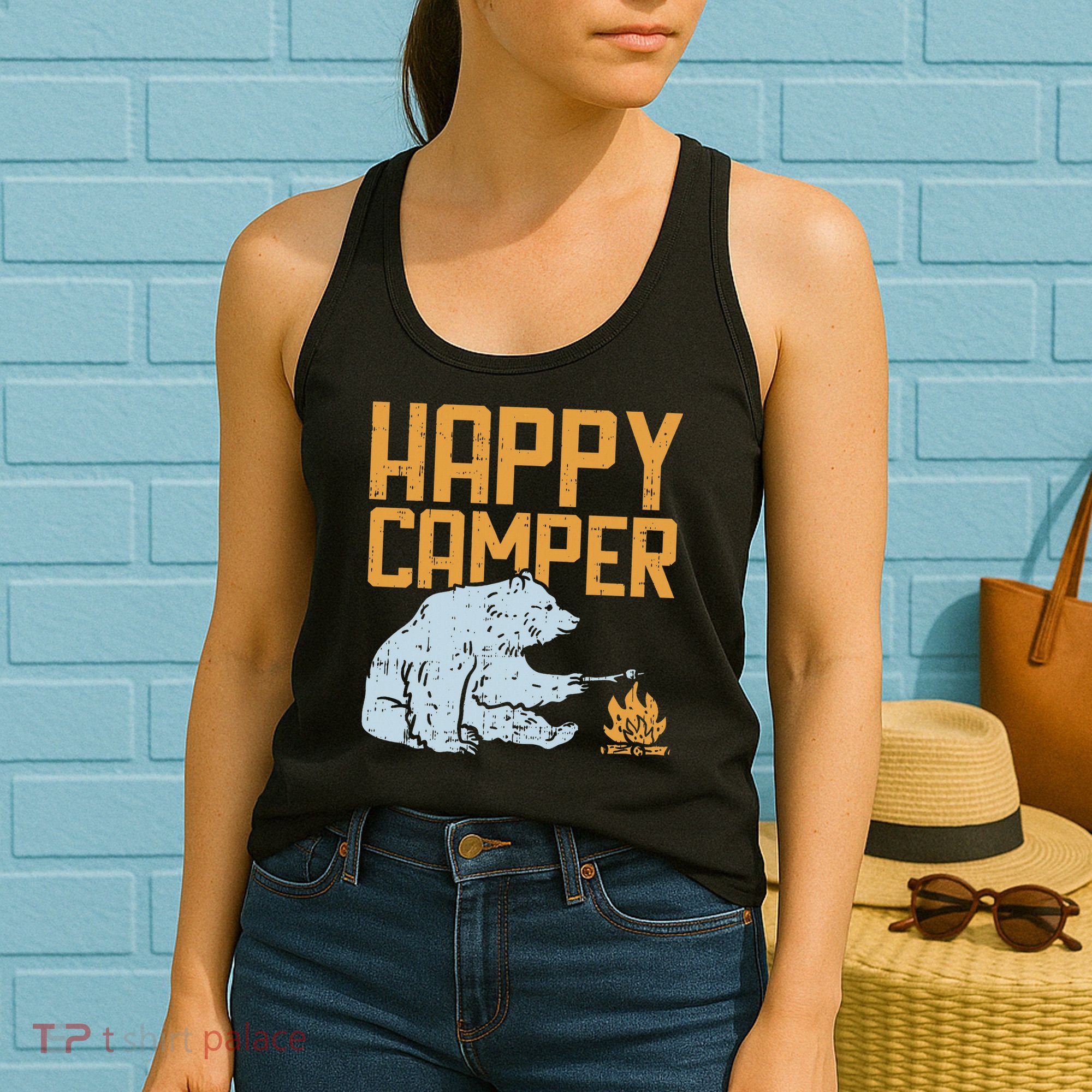 Happy Camper Bear Vacation Hiking Camp Campfire Camping Gift Women's Tank Top